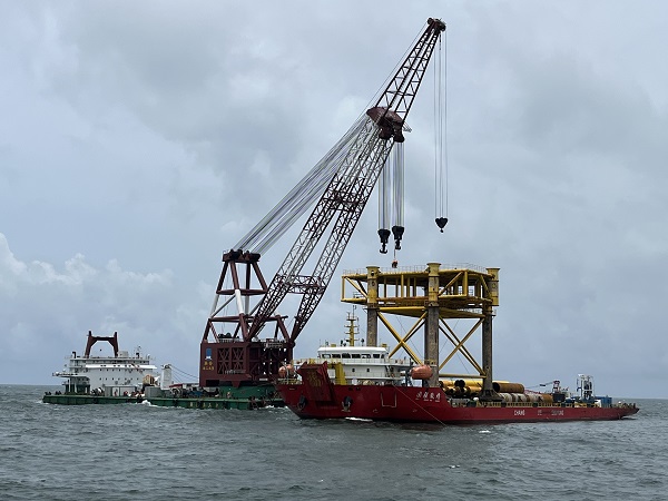 廣西防城港海上風(fēng)電示范項目開啟首臺風(fēng)機基礎(chǔ)海上施工作業(yè)