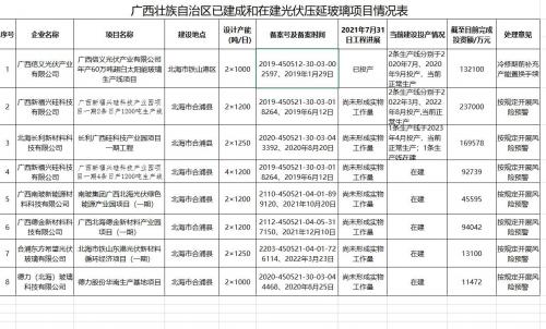 廣西已聽(tīng)證建成和在建光伏壓延玻璃項(xiàng)目有關(guān)情況公告