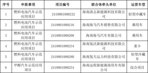 6項目入圍海南首批燃料電池汽車等技術(shù)示范應(yīng)用項目